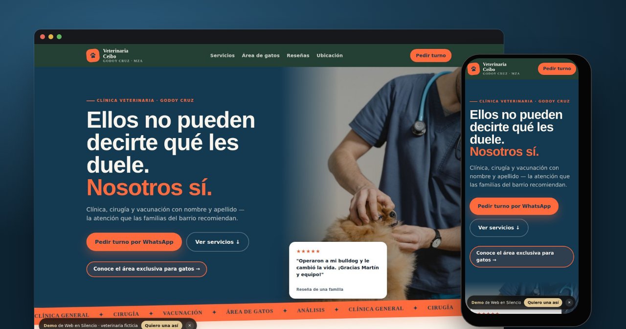 La web de Veterinaria Ceibo en compu y en celular
